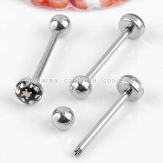 Style 14G Stainless Steel Crystal Black Plastic Barbell Tongue Ring 