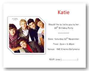 10 Justin Bieber, JLS & One Direction Party Invitations  