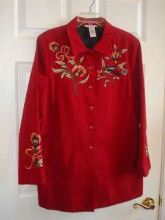 Victor Costa Occasion Red Floral/Birds Embroidered Tunic Jacket M 10 