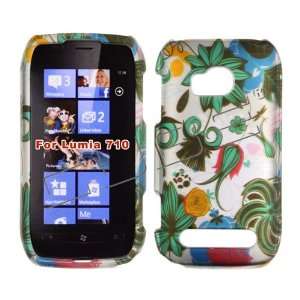 Nokia Lumia 710 Silver with Green Blue Floral Flowers Leaves Vines Red 
