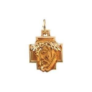   Yellow Gold 12.00X12mm Head Of Jesus With Crown Cross Pendant Jewelry