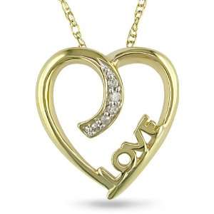    10k Yellow Gold Diamond Heart â??LOVEâ? Necklace Jewelry