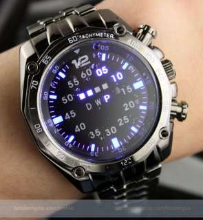   Blue LED Lights Silver Black Luxury Navy Army Waterproof Sports Watch