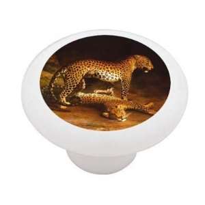  Leopards Playing Decorative High Gloss Ceramic Drawer Knob 