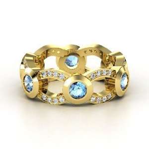  Locked In Band, 14K Yellow Gold Ring with Blue Topaz 