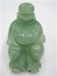 ANTIQUE JADE BUDDHA LAUGHING ON PORCELAIN CHAIR  