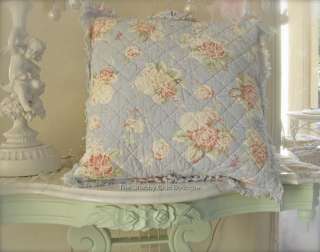 Throw Toss Bed Pillow Cottage Country Blue Rag Shabby Pink & Red Roses 