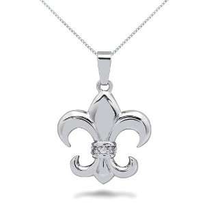  Sterling Silver Medium Fleur De Lis Necklace   16IN 