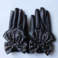 Black Rivets and Butterfly Leather Gloves Lady Gaga  
