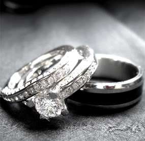 His and Hers STERLING SILVER and STAINLESS STEEL black wedding bridal 