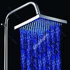   Blue Light Square Top Rain Shower Head Overhead Bath Bathroom Glow B1
