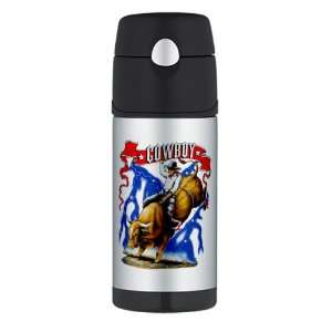   Travel Water Bottle Cowboy Riding Bull With Lightning 