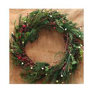  Battery Operated Red Berry Apple Wreath   24 Inch