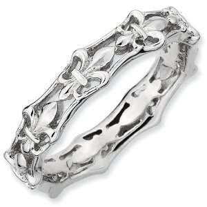  Sterling Silver Polished Fleur De Lis Stackable Ring (Size 