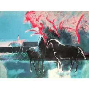  Chevaux a Larbre Rouge by Paul Guiramand, 30x23