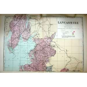  MAP 1884 LANCASHIRE LANCASTER BARROW ULVERSTON ENGLAND 
