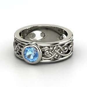  Alhambra Ring, Round Blue Topaz Platinum Ring Jewelry