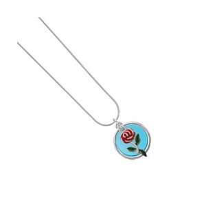  Red Rose Flower Hot Blue Pearl Acrylic Pendant Snake Chain 
