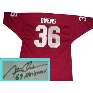 Steve Owens Oklahoma Sooners Autographed Red Jersey with Heisman 69 