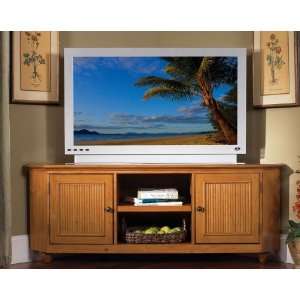  Corner Console TV Stand with Slat Doors in Pine Finish 