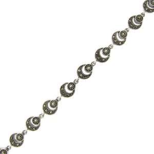  Sterling Silver Moon and Circle Marcasite Bracelet 