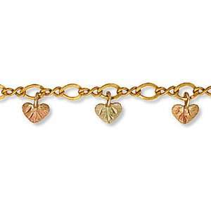 Landstroms Black Hills Gold Ankle Bracelet with Heart shaped Leaves 