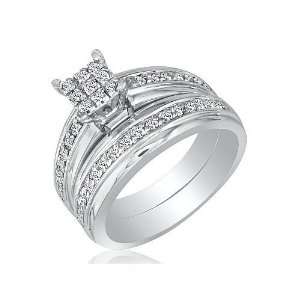 45ct Princess Top Diamond Bridal Set in 10k White Gold (SI2 I1 and I 