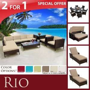 OUTDOOR SOFA WICKER FURNITURE & DINING PATIO SET & 2  CHAISE LOUNGES 