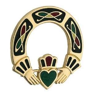  Gold Plated Claddagh Brooch   Black   Made in Ireland 