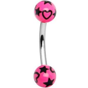  Pink and Black Hearts and Stars Eyebrow Ring Jewelry