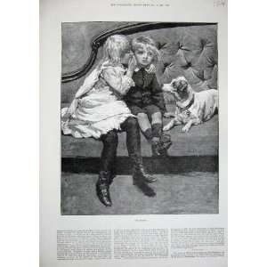    1884 Fine Art Little Children Whispering Secret Dog
