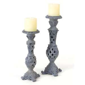   Acanthus Leaf Design Gray Pillar Candle Holders 15