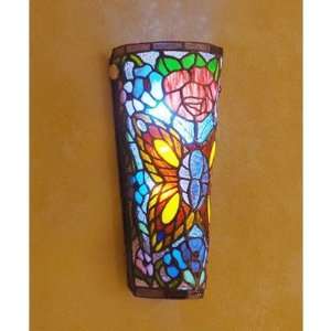  Butterfly Rose Stained Glass Ambiance Sconce (Multi Color 