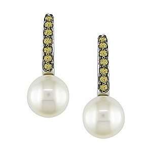    14k White Gold Yellow Sapphire and FW Pearl Earrings Jewelry