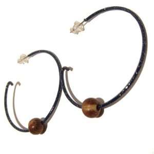   Earrings 03 Hoop Acai Berry Brown Blue Glitter Metal Loop 2 Jewelry