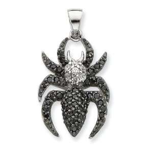  Sterling Silver Black & White CZ Spider Pendant Jewelry