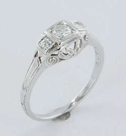 Vintage Orange Blossom 18K Gold Diamond Engagement Ring Fine Estate 