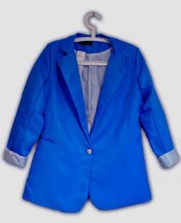 2012 Fashion Woman Blue Collar Cuff Foldable Sleeve Suit Blazer Jacket 