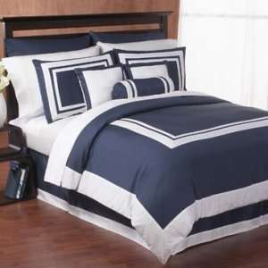  Navy and White Hotel Duvet Comforter Cover 6 pc Bedding 