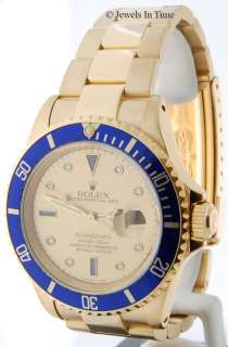 Rolex Mens Submariner 16618 E 18k Gold Serti Dial JEWELS IN TIME 