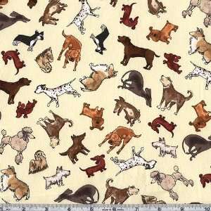  45 Wide Dogs Cream Fabric By The Yard Arts, Crafts 