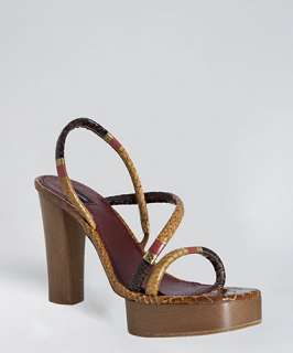 Marc Jacobs tan snakeskin strappy slingback platform sandals