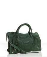 style #317514501 green suede City convertible satchel