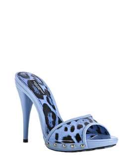 Dolce & Gabbana light blue trim leopard peep toe slides   up 