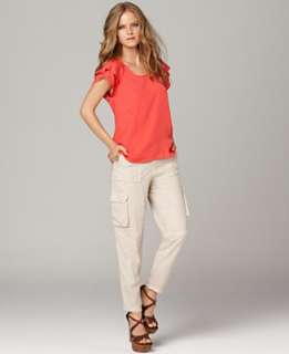 Calvin Klein Jeans Flutter Sleeve Metallic Mixed Fabric Top & Tapered 