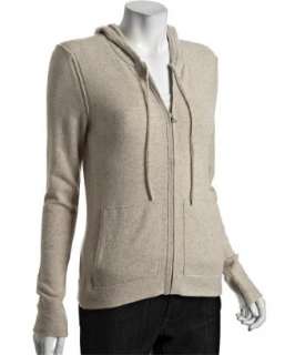 Magaschoni oatmeal melange cashmere zip front hooded cardigan 