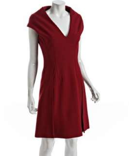 Prada red wool knit v neck dress   