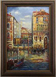 Venice River Gondolas Boat City Art FRAMED OIL PAINTING  