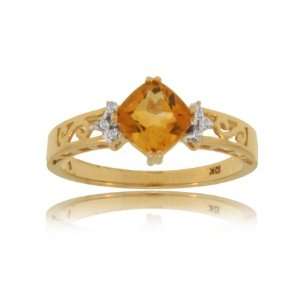  Princess Citrine Ring W/ Diamond 10K Gold Ladies Band 