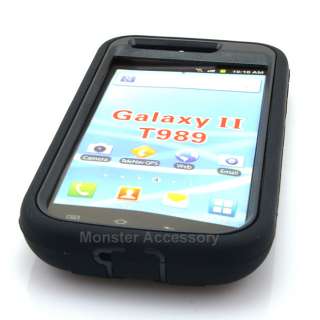 Black Double Layer Kickstand Hard Case Gel Cover For Samsung Galaxy S2 